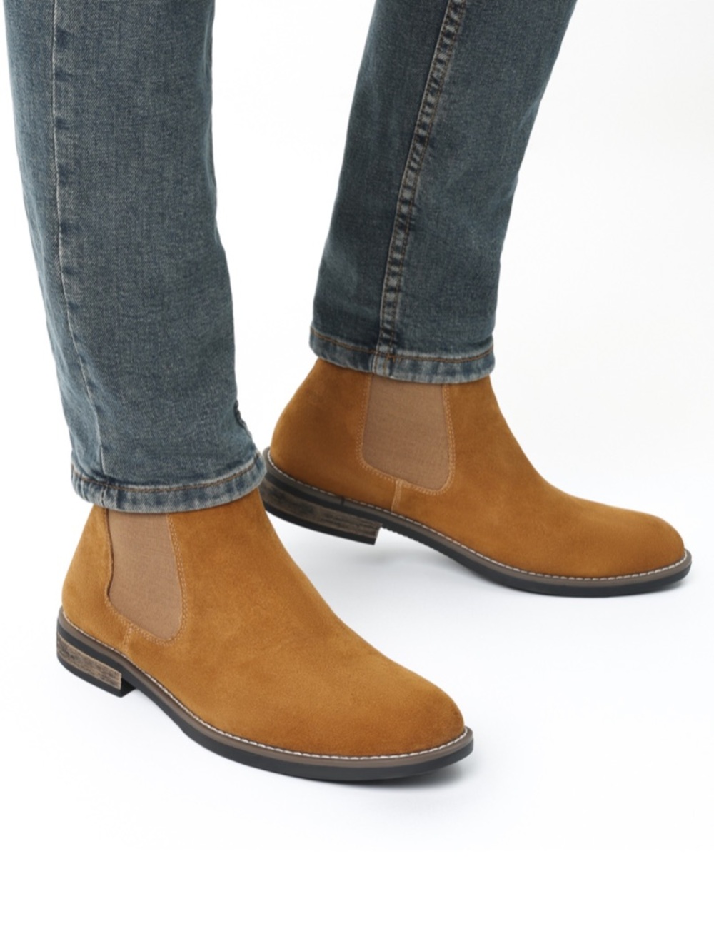 Bruno Marc Men’s Timeless Suede Leather Tan Chelsea Boots Size 12 NWOT